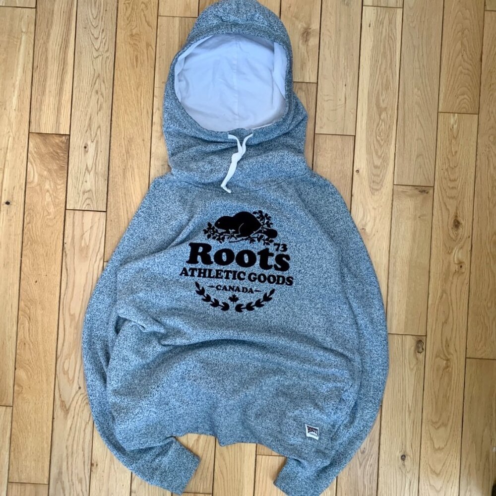 Roots Athletic Canada Hoodie Turtle Neck Men's Large Salt & Pepper Gray Pullover